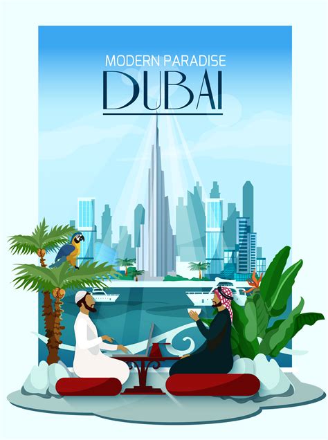 Dubai City Poster With Burj Khalifa And Skyscrapers 484761 Vector Art