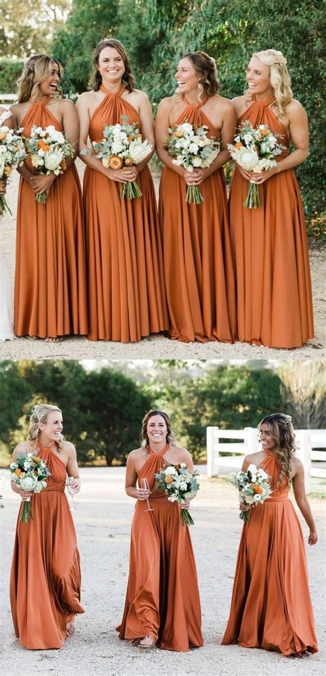Halter A Line Bridesmaid Dress Backless Cheap Jersey Bridesmaid Dress Kx953 Orange