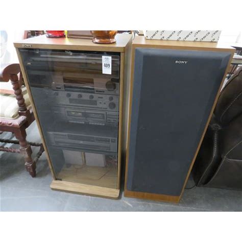 Sony Stereo Componant Cabinet And Sony Speakers
