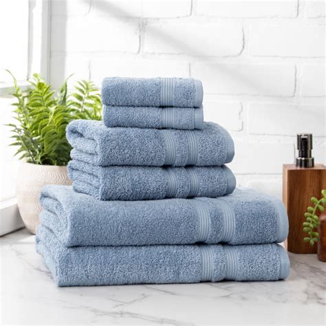 Mainstays Performance Solid 6 Piece Towel Set Blue Linen