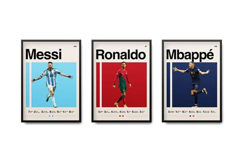 messi ronaldo mbappé poster world cup art soccer poster minimalist mid century modern