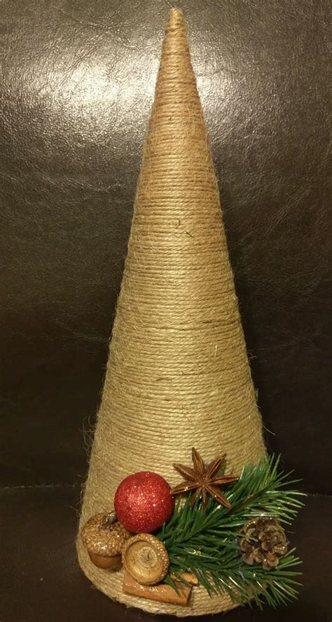 Christmas Holiday Paper Mache Cone Yarn Trees With Berry Holly
