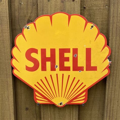 Vintage Golden Shell Motor Oil Porcelain Metal Sign Usa Gasoline Gas