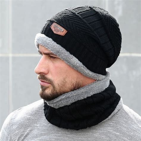 Winter Knitted Hats Scarves Men Winter Cap Beanie Thick Neck Warm Wool ...