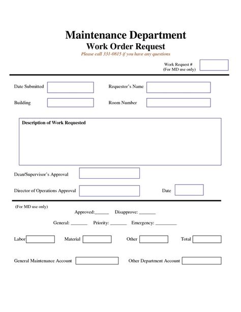 Work Request Form Maintenance Work Order Request Form Maintenance