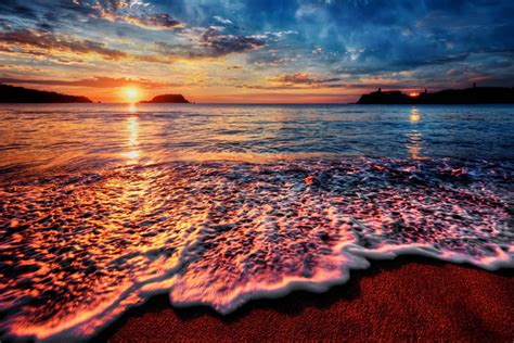 Ocean Water Wave Sunset Orange Blue 4k Wallpaper Best Wallpapers