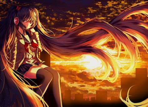 Anime Anime Girls Hatsune Miku Vocaloid Sunset