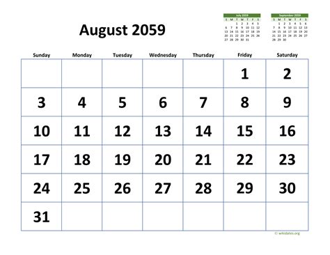 August 2059 Calendar With Extra Large Dates
