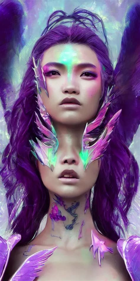 Closeup Asian Model Cj Miles With Neon Cyberangel Stable Diffusion