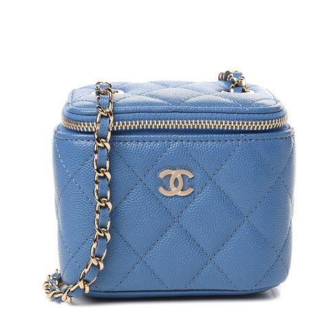 Chanel Caviar Quilted Mini Vanity Case With Chain Blue 574527