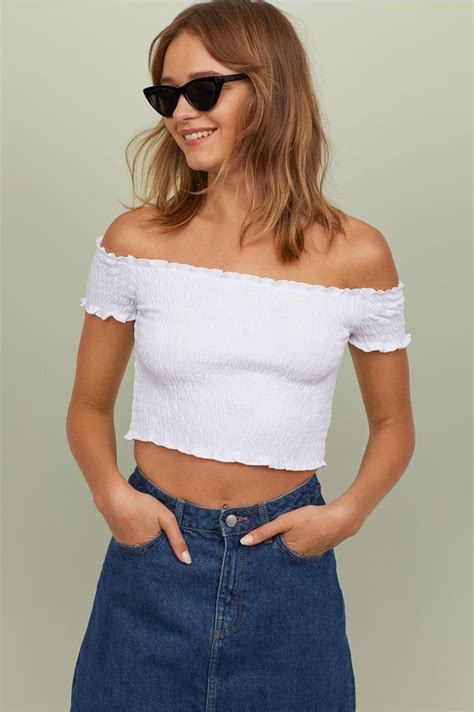 Smocked Off The Shoulder Top White Ladies Handm Gb Off The