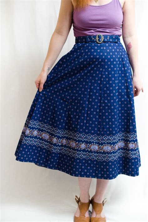Items Similar To 70s Navy Floral Prairie Skirt On Etsy