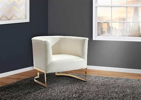 Modern White Accent Chair Leatherette Brushed Gold Arl Ellie B 