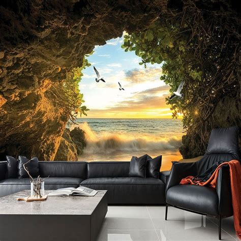 Photo Wallpaper Modern Cave Seaside Scenery Mural Wall Paper Restaurant