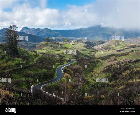 View Of Beautiful Gran Canaria Inland Central Mountains And Green Hills