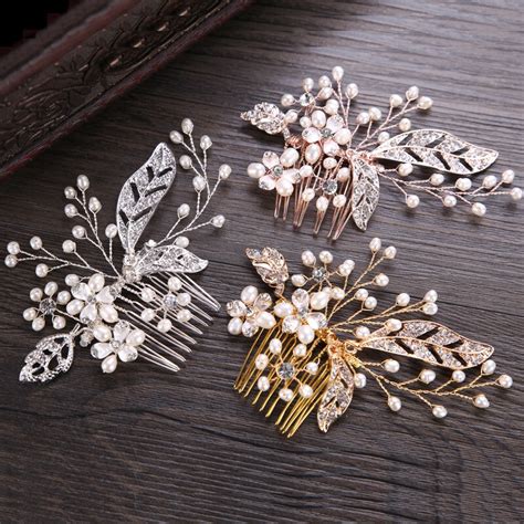 Handmade Rhinestone Leaf And Freshwater Pearls Bridal Hair Pins