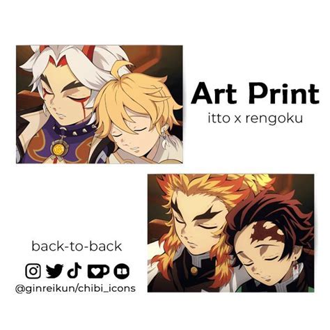 Genshin Impact X Demon Slayer Art Print Itto Rengoku X Aether Tanjiro