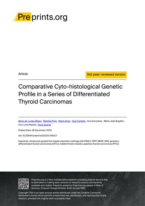 PDF Comparative Cyto Histological Genetic Profile In A Series Of
