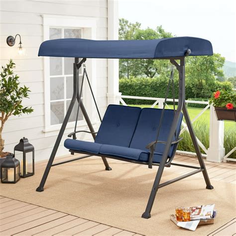Mainstays Belden Park 2 Person Outdoor Patio Swing With Canopy Blue