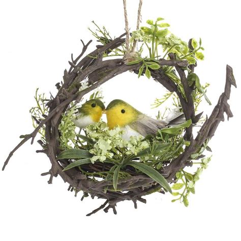 Bird Nest Twig Wreath Hanger Artificial Birds Nests Floral