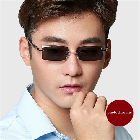 Vazrobe Photochromic Sunglasses Men Rimless Transition Grey Brown Blue Glasses For Driving Anti