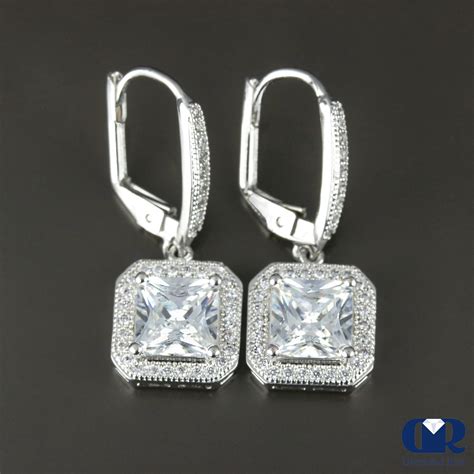 Princess Cut Diamond Drop Earrings With Lever Back In 14k White Gold Diamond Rise Jewelry