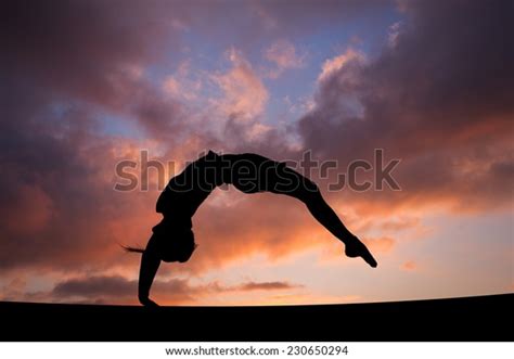 Back Handspring Female Gymnast Sunset Sky Stock Photo Edit Now 230650294
