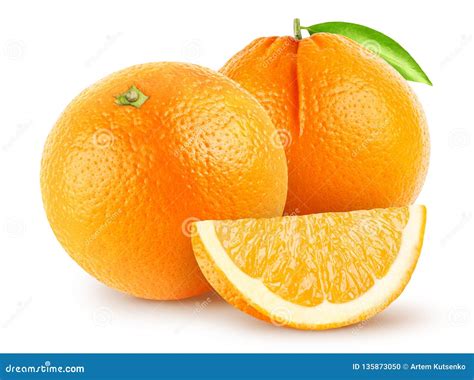 Isolated Oranges Two Whole Orange Fruit With Piece Isolated On White