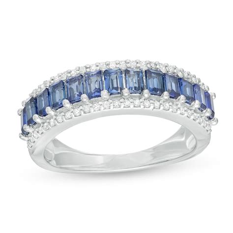 Baguette Lab Created Ceylon Blue Sapphire And 15 Ct Tw Diamond