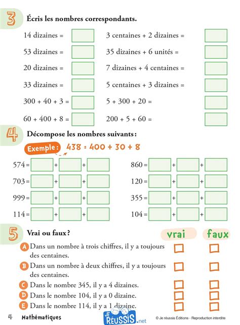 Exercices De Mathématique Pour Le Ce1 Je Réussis