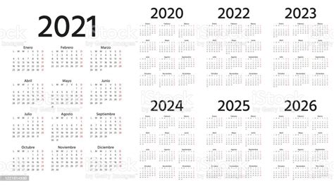 Ilustración De Calendario Español 2021 2022 2023 2024 2025 2026 2020
