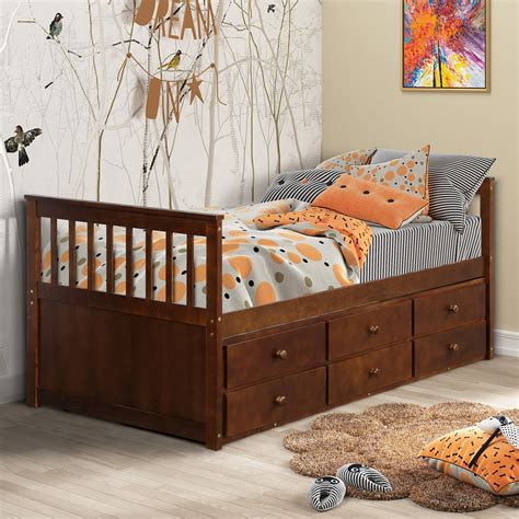 Segmart Twin Captains Bed For Kids Room Farmhouse Style Twin Daybed