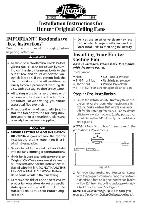 Hunter Original Ceiling Fan Installation Instructions