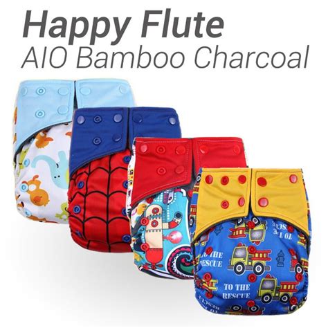 10pcs Happy Flute Aio Diaper Two Sides Pocket Bamboo Charcoal Cloth