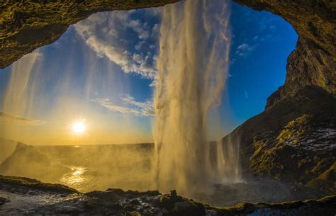 Nature Landscape Photography Waterfall Sunset Cave Sunlight
