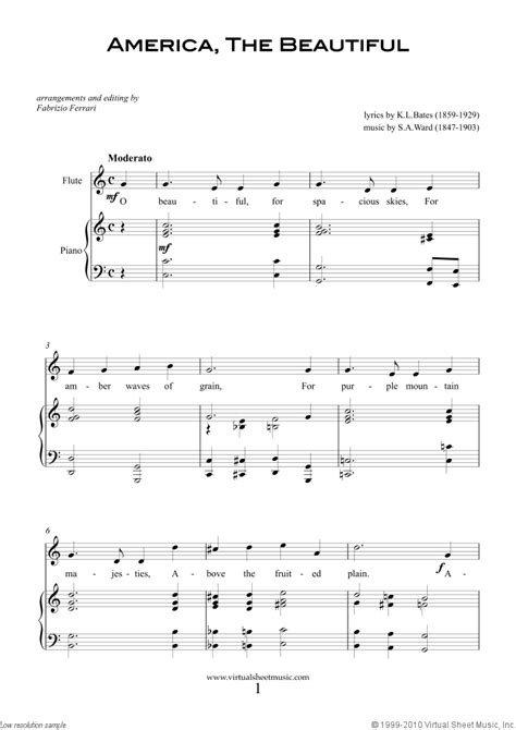 Easy virtual piano sheets, game soundtracks virtual piano sheets. Patriotic Sheet Music and Songs for flute and piano, USA ...