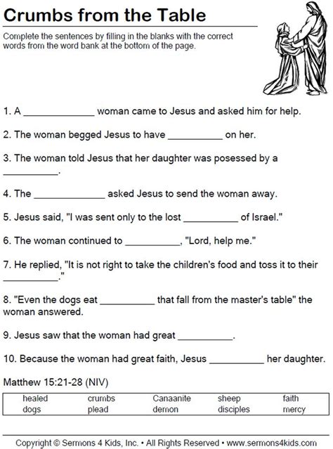 Faith Of The Canaanite Woman Worksheet Children Fill