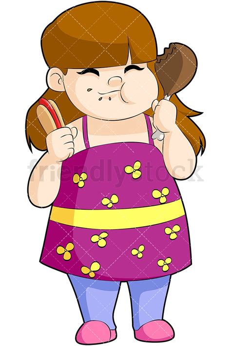 Chubby Girl Eating Hot Dog Cartoon Vector Clipart Friendlystock