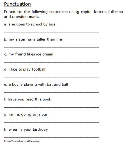 English Class 1 Punctuation Punctuating Sentences Worksheet 2