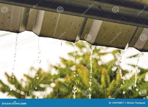 The Rain Fell From The Roof Of The House Stock Image Image Of Metal