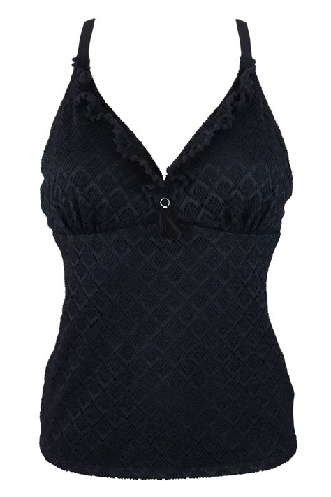 Castaway Underwired Halter Tankini Top In Black Pour Moi