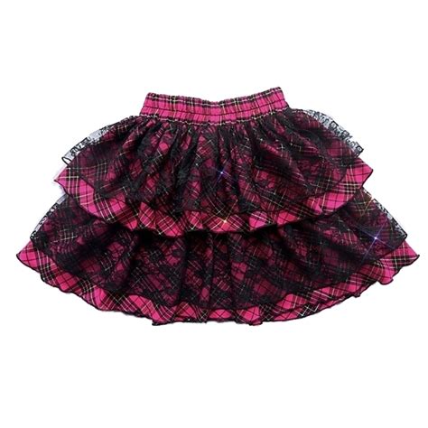 Pink Black Mesh Mall Goth Pleated Skirt Woman Gothic Punk Emo Egirl
