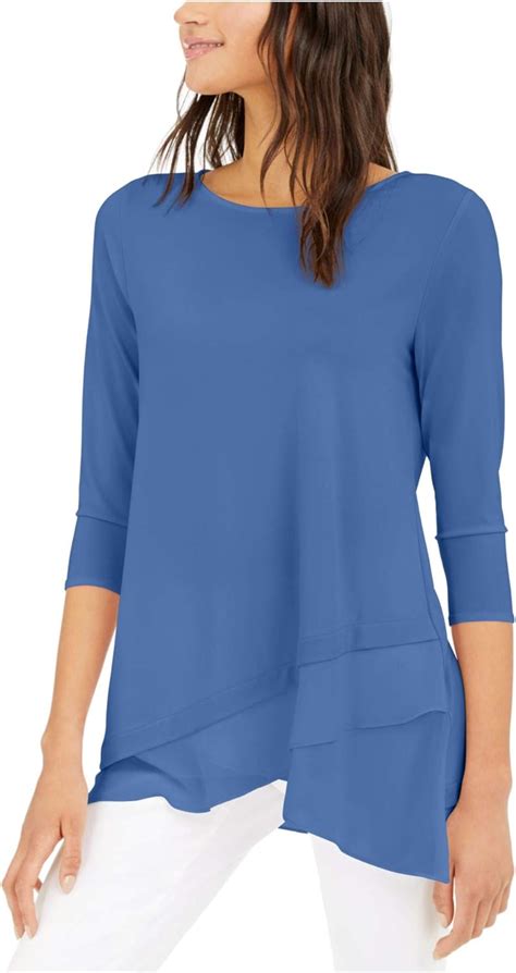 buy alfani womens blue 3 4 sleeve jewel neck evening top size m at