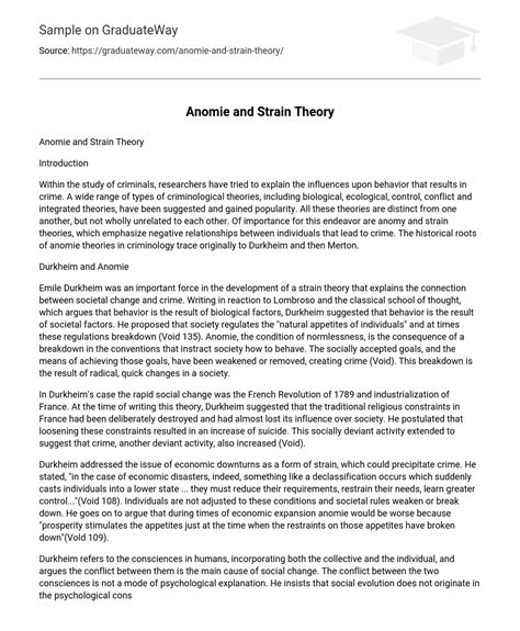 ⇉anomie And Strain Theory Essay Example Graduateway