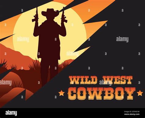 Wild West Cowboy Lettering Poster With Cowboy And Guns Vector