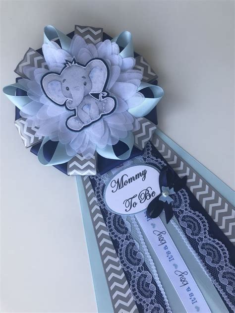 Navy And Light Blue Elephant Baby Shower Corsageready To Ship Etsy