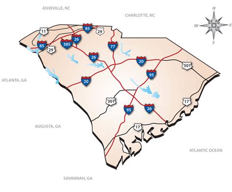 South Carolina Interstate Map South Carolina • Mappery