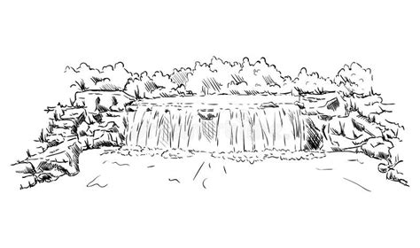 Landscape With Waterfall And Cave Stock Illustration Illustration Of