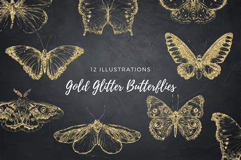Gold Butterflies Collection Gold Glitter Butterfly Golden Etsy