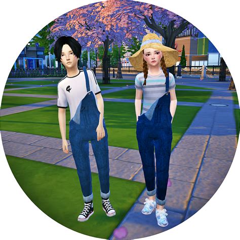 Childunbalance Dungareesunisex언발란스 멜빵바지어린이 남녀 공용 의상 Sims4